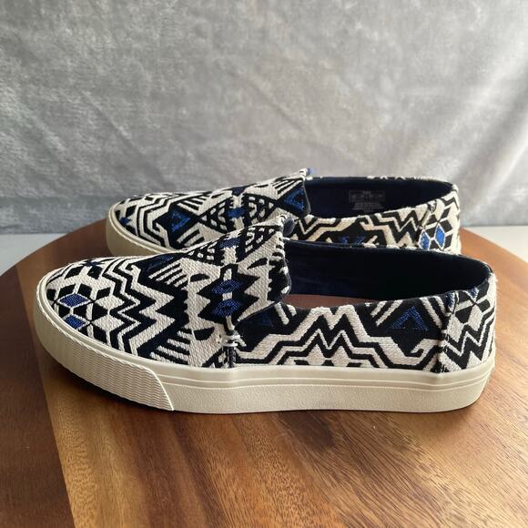 Toms Shoes Womens 6.5 Navy Embroidered Aztec Sunset Stellar Slip-on Flat - Picture 7 of 14